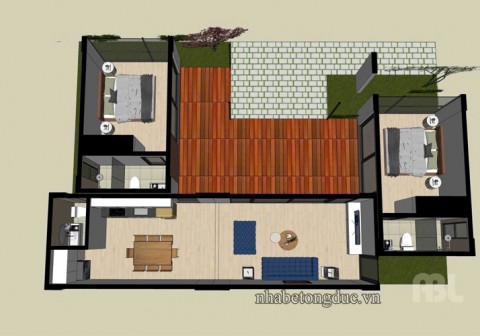 Mẫu nhà bê tông đúc 2 phòng ngủ đẹp