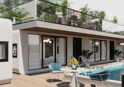 Mẫu nhà bê tông đúc sẵn V01 ABL kinh doanh homestay và café