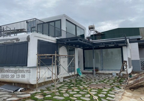 Mẫu nhà vườn 2 tầng đẹp làm từ 3 modules nhà bê tông đúc V01 – anh Đạt