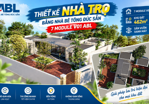 Thiết kế nhà trọ bằng nhà bê tông đúc sẵn 7 module V01 ABL