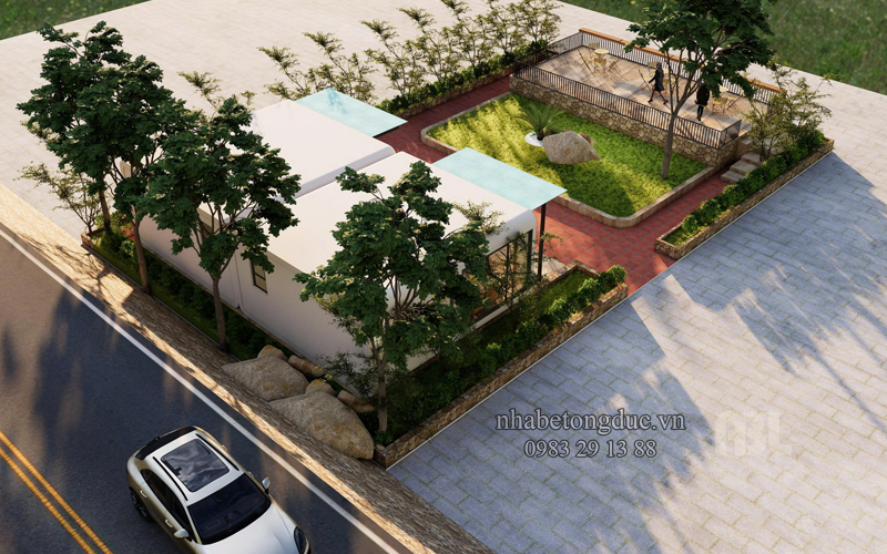 view từ trên xuống nhà nghỉ cuối tuần