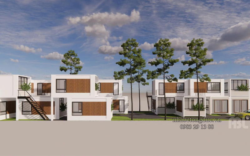 Thiết kế tổ hợp resort nghỉ dưỡng mini bằng nhà bê tông đúc sẵn.