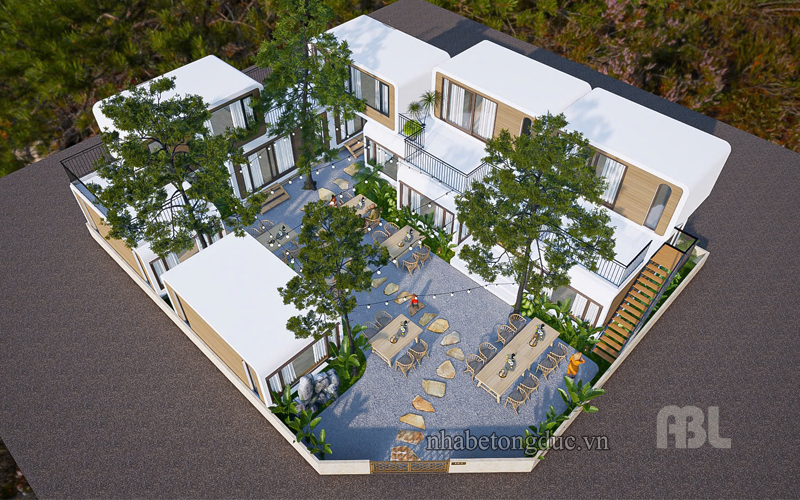 thiết kế tổ hợp nghỉ dưỡng bằng nhà bê tông đúc sẵn